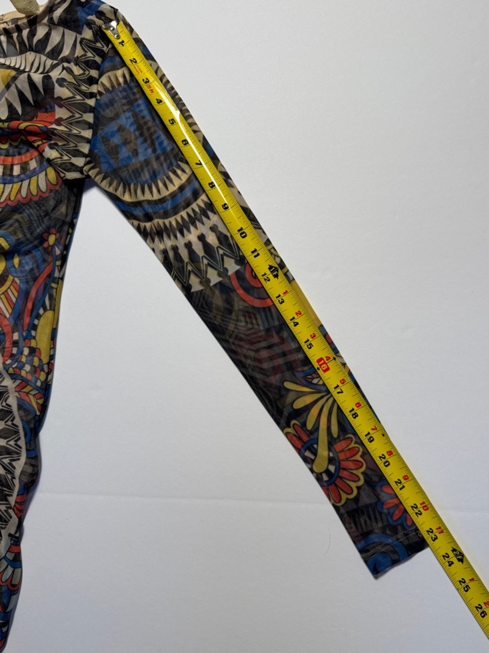 VINTAGE 90's Kaleidoscope Tribal Print Mesh Sheer Stretch Jumpsuit Cat Suit M - Picture 12 of 16